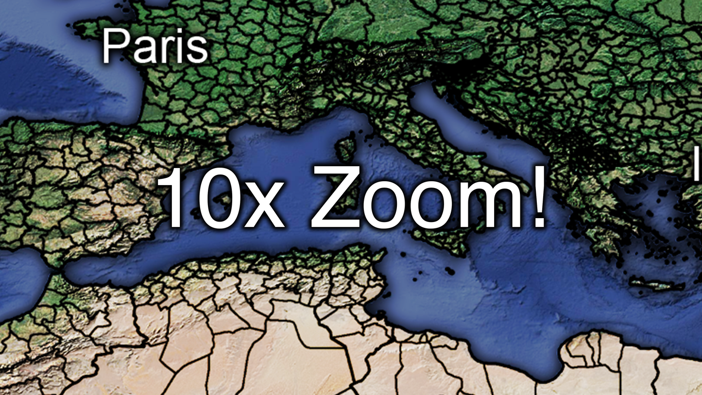A zoomed image of Trilogymaps.com 16k Digital World Map. Providing the Highest Definition most Customizable maps on the market!