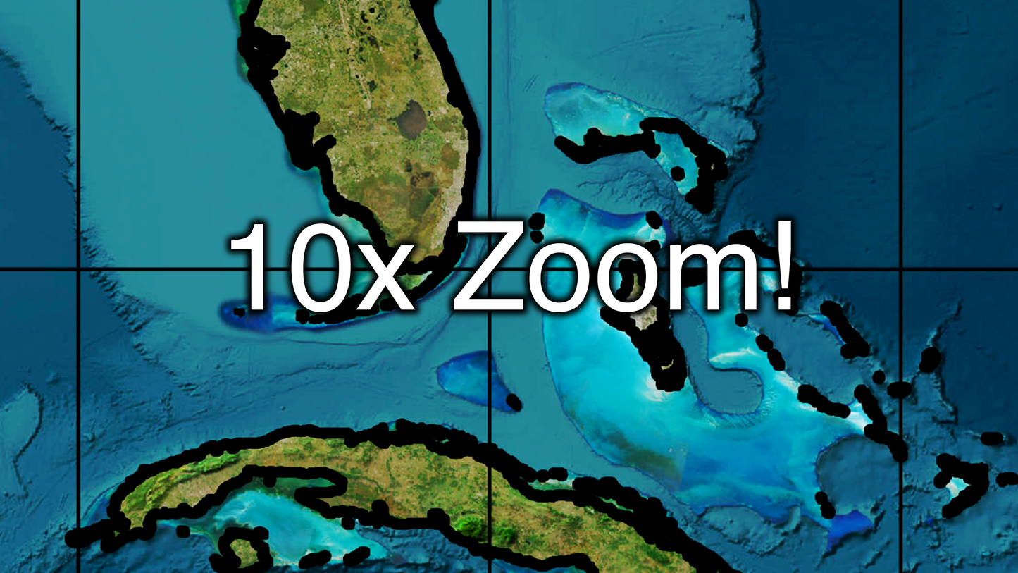 A zoomed in version of trilogymaps.com Atlantic Hurricane Map, Perfect for Hurricane charts or making forecasts for disturbances or tropical cyclones