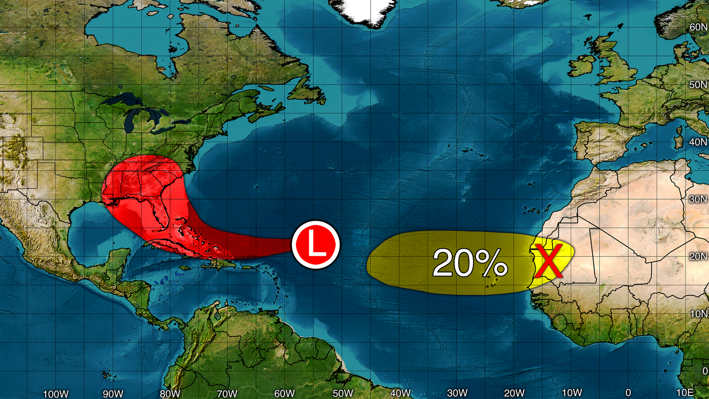An Example of trilogymaps.com Atlantic Hurricane Map, Perfect for Hurricane charts or making forecasts for disturbances or tropical cyclones