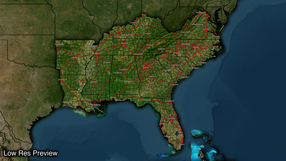 16k Digital Southeast Map – Trilogy Maps