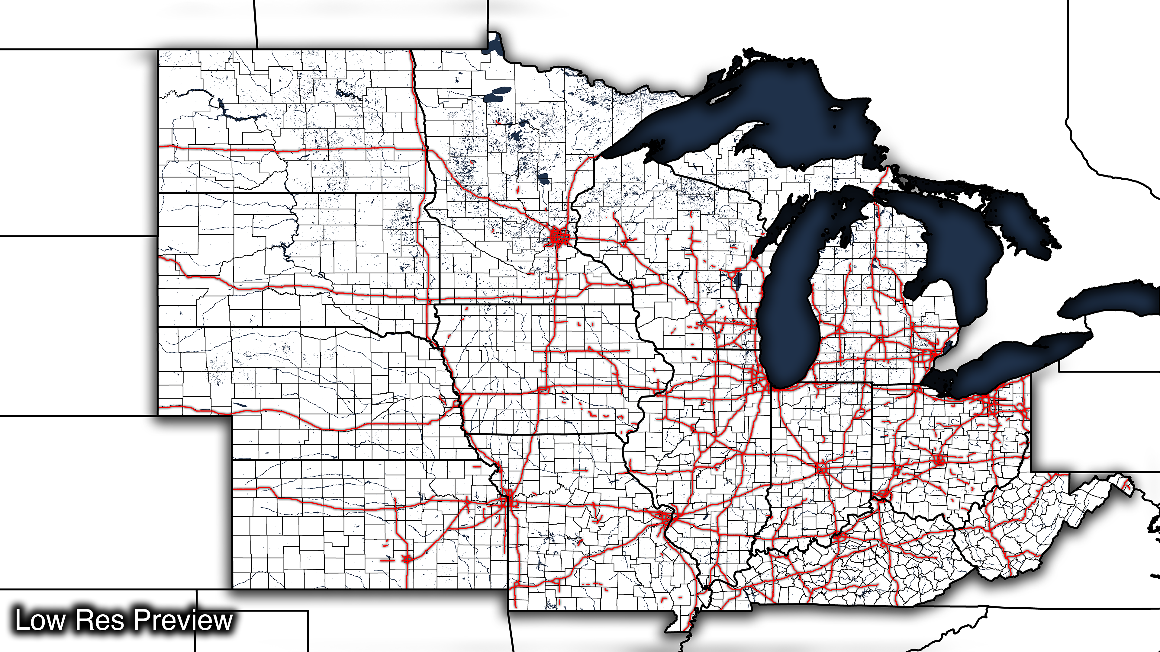 16k Digital Upper Midwest Map Trilogy Maps   16k White Upper Midwest Map 