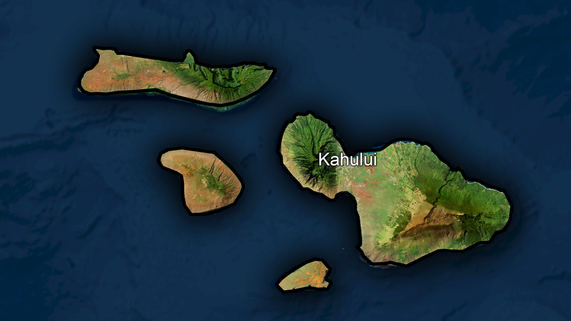 Map of Moloka'i, Lanai, Kaho'Olawe and Maui, Hawaii