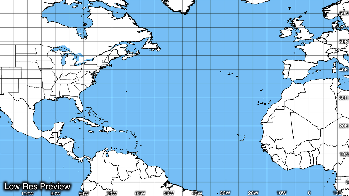 Atlantic Map. Easy Map Of Atlantic Ocean With Latitude And Longitude